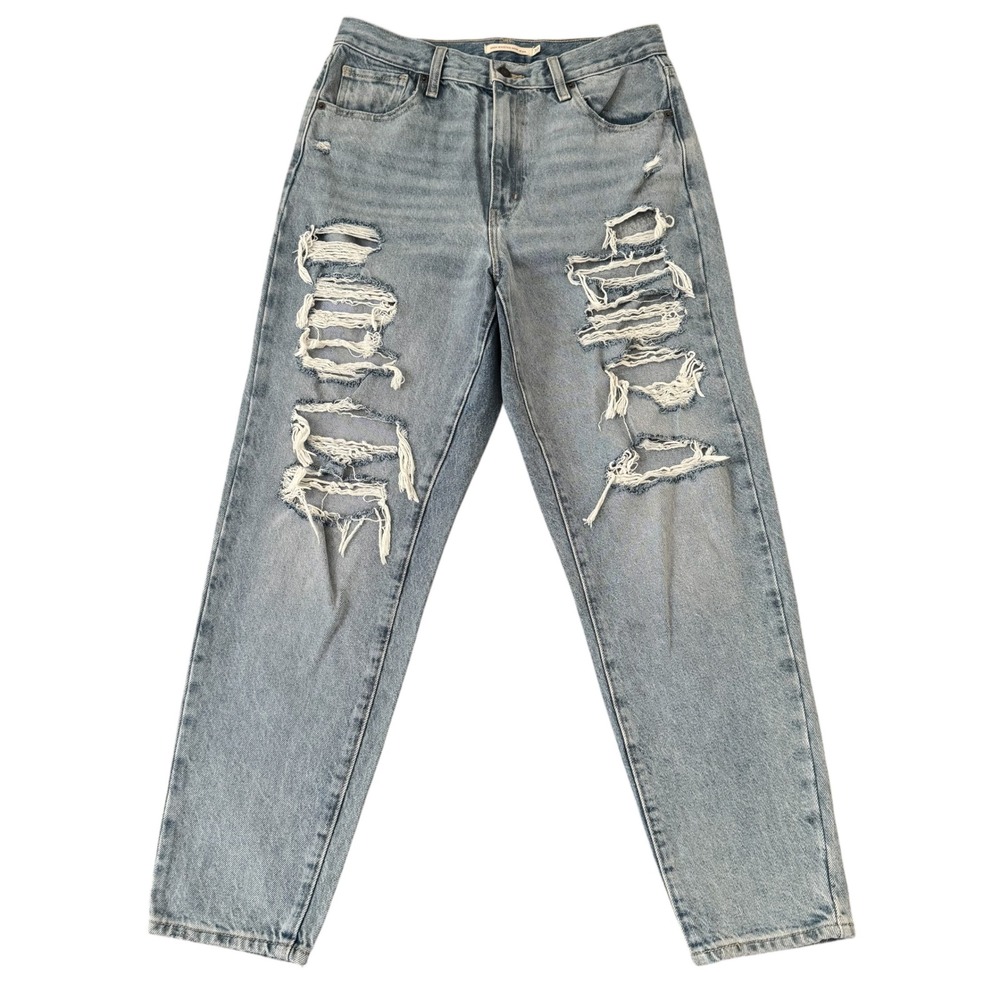 Levi's 30x28 Light Wash Distressed High Waisted Mom Jeans Womens Tapered Denim